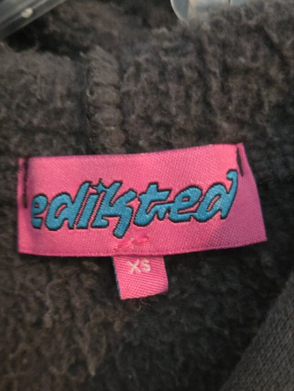Edikted Charcoal Hoodie with Light Pink Sleeve Script Accents-XS - Picture 2 of 8